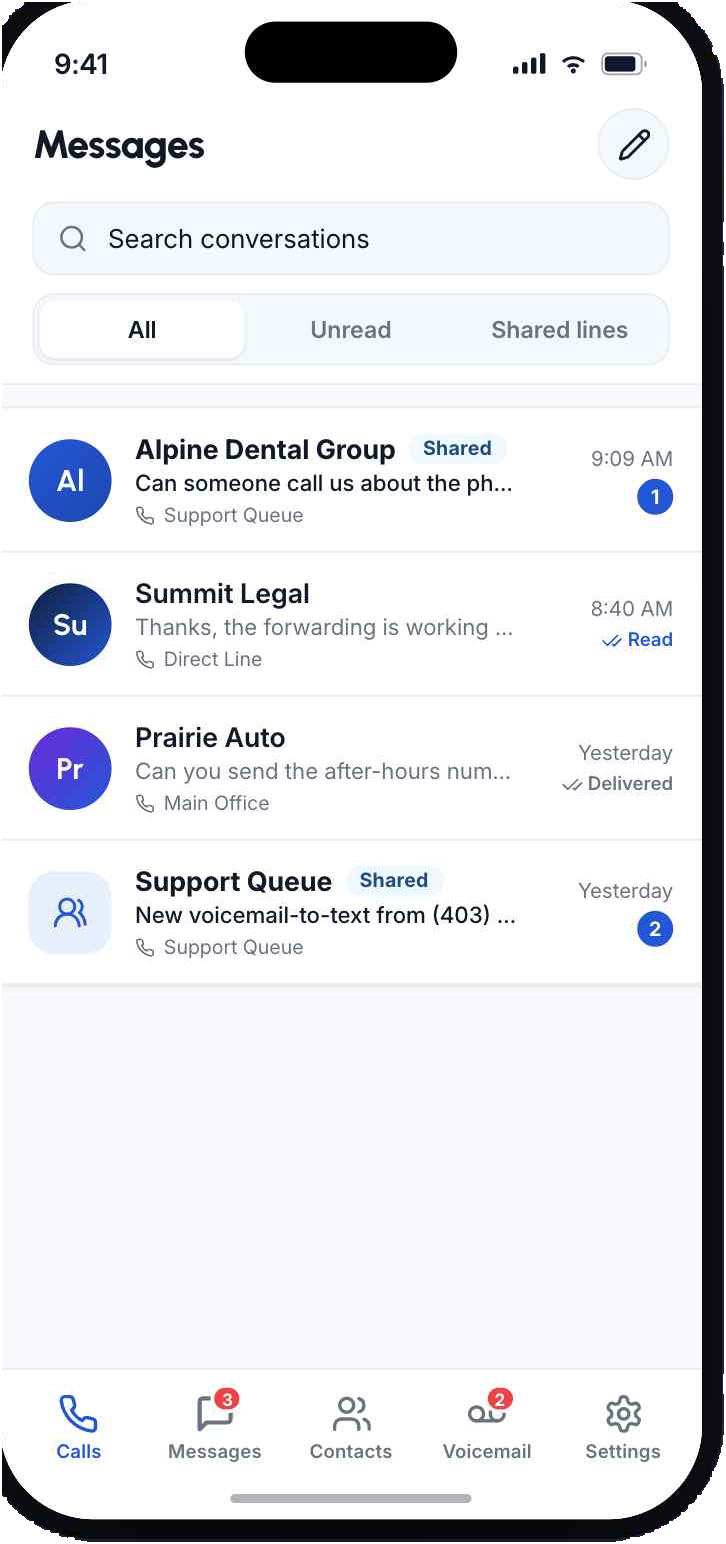 Hero Voice mobile app — business messages and shared lines